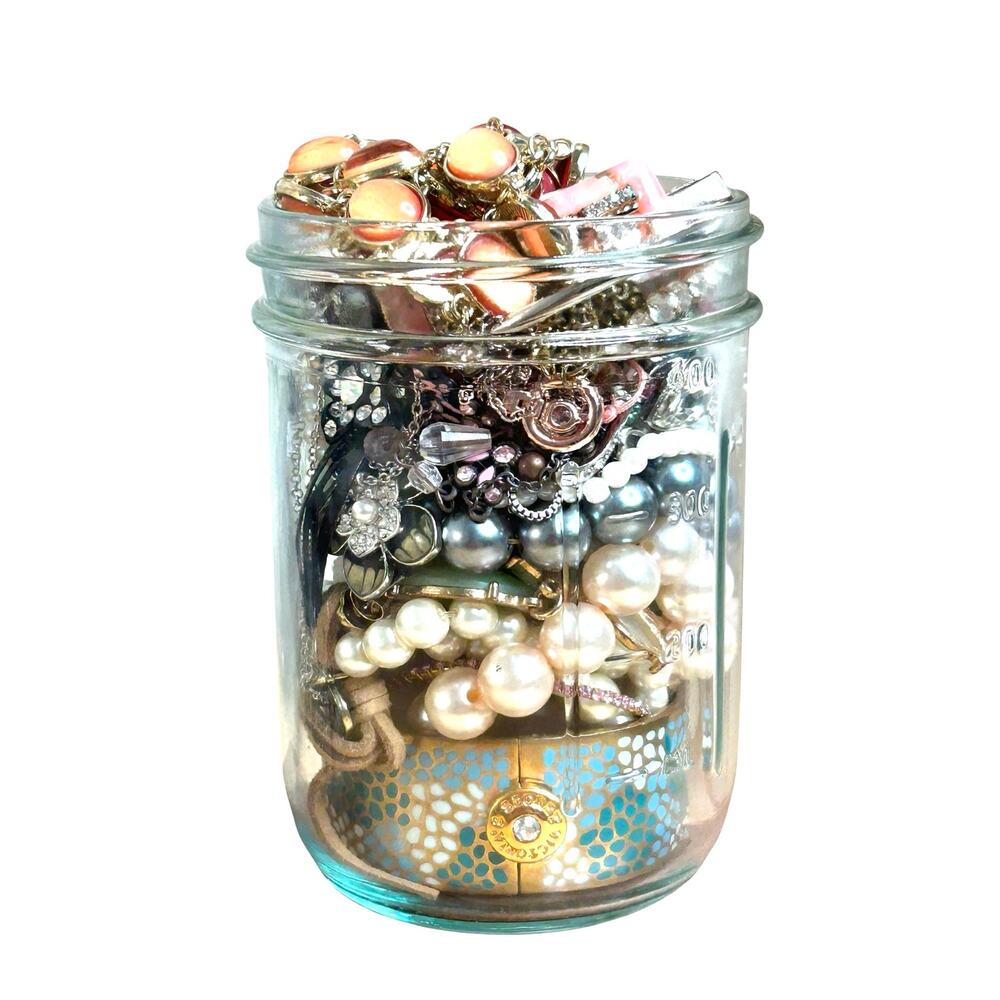 Jewelry Jar Feminine Sparkly Colorful Pieces All in Good Condition Ready to Wear
